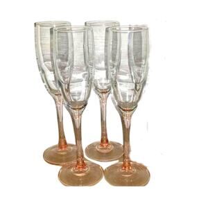 Vintage Luminarc Pink Stem Champagne Flutes,Set of 4,Arcoroc,France